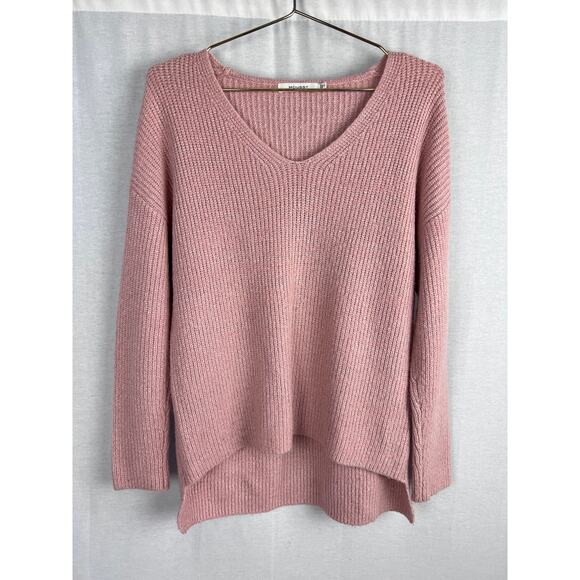 Moussy Sweater Pink Rib V-Neck Pullover Coquette Quiet Luxury Capsule Cozy Soft - Picture 1 of 6